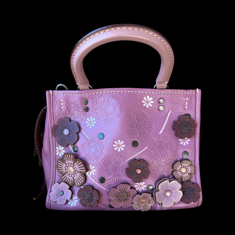 Coach Rogue 25 Tea Rose Appliqué Small Leather Satchel Bag - Pink/Mauve - Picture 3 of 11